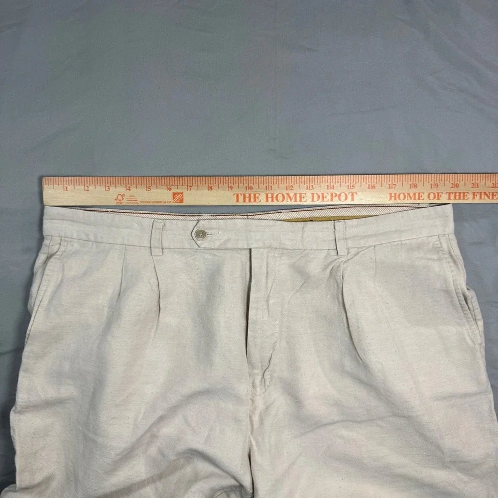 Tommy Bahama Mens 40x30 (Fits 40x28) Linen Silk Pleated Beige Straight Leg Pants